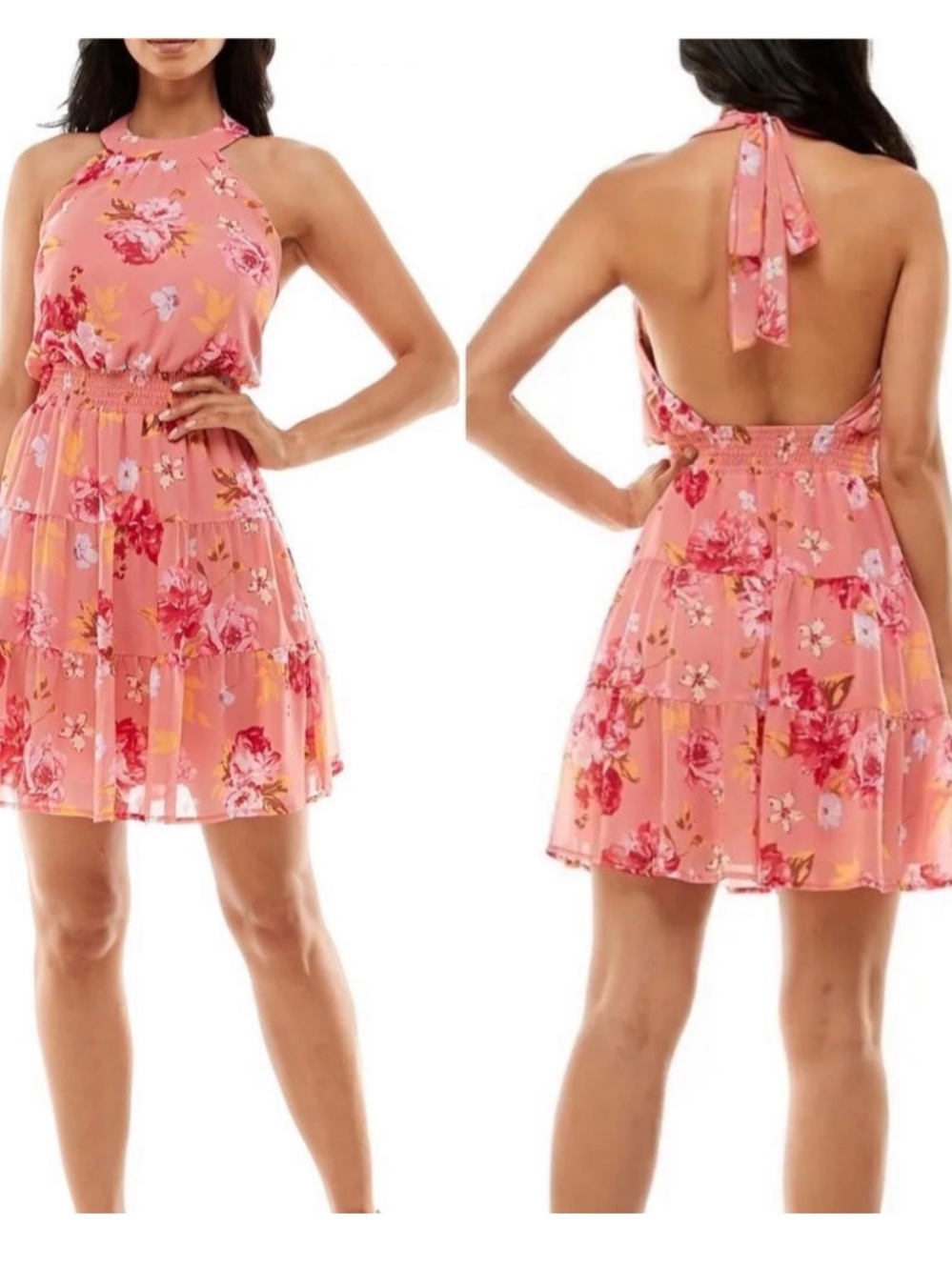 Emerald Sundae Pink Floral Backless Halter Dress